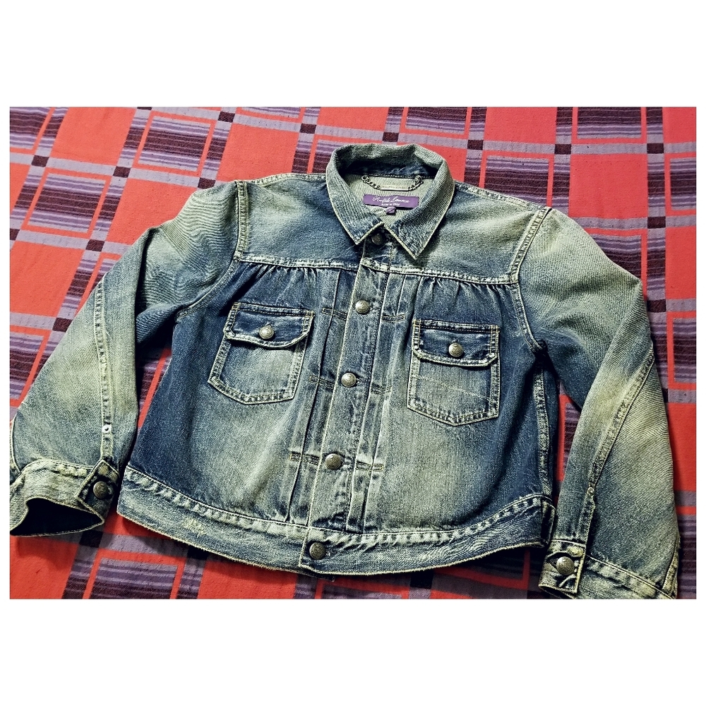 ☆NWT☆RALPH LAUREN PURPLE LABEL DISTRESSED DENIM JACKET- WOMEN'S SIZE LARGE - Picture 7 of 13
